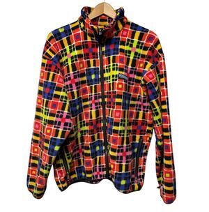 Vintage 90s Unisex L-XL Banff Fleece Jacket Multicolor Geometric Full Zip Flawed
